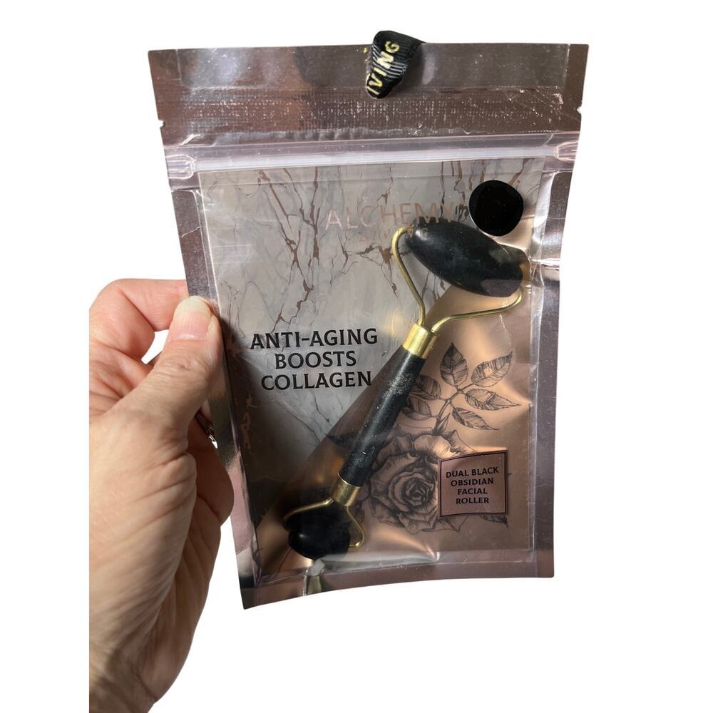 Alchemy Living Dual Black Obsidian Facial Roller | Anti-Aging Skincare‎ Tool